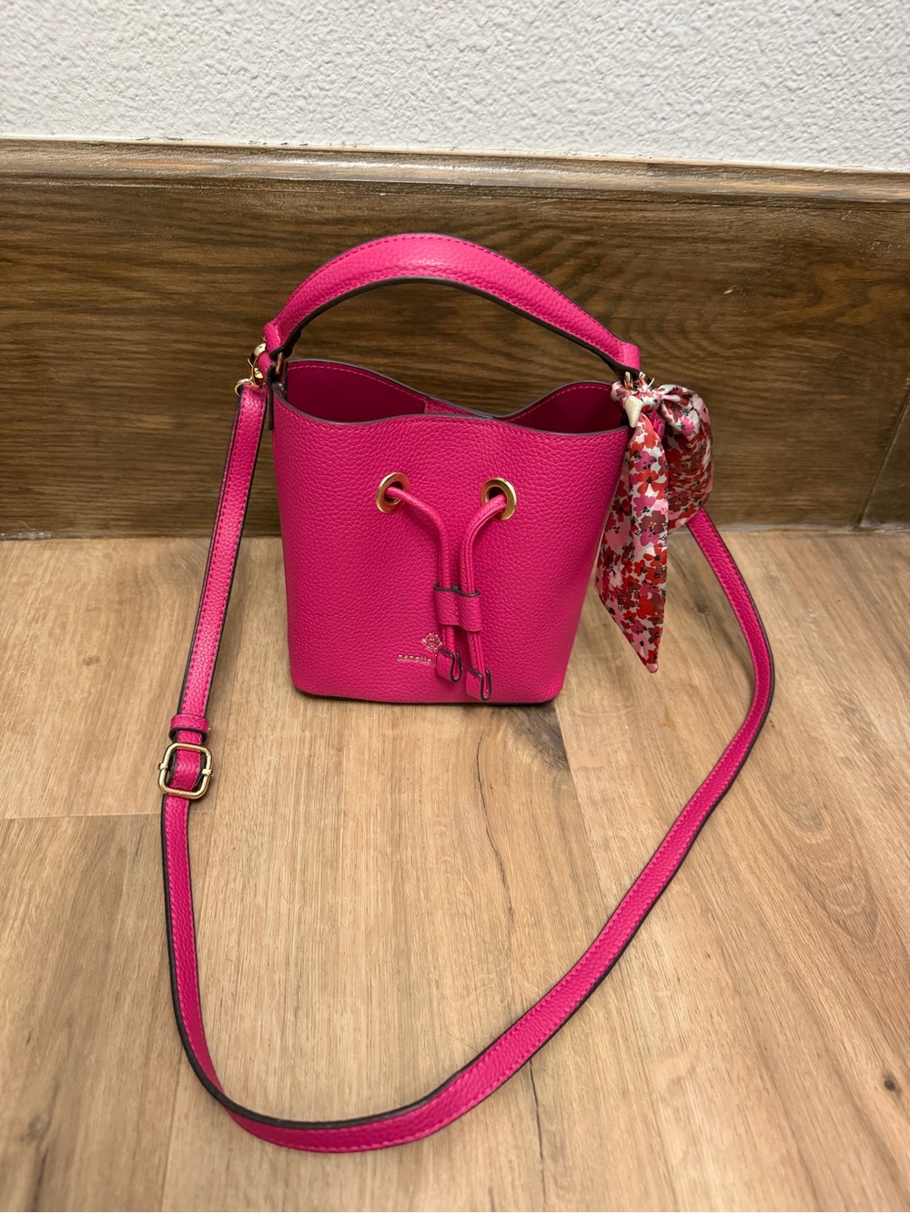 Nanette Lepore Hot Pink Bucket Crossbody with Scarf Accent